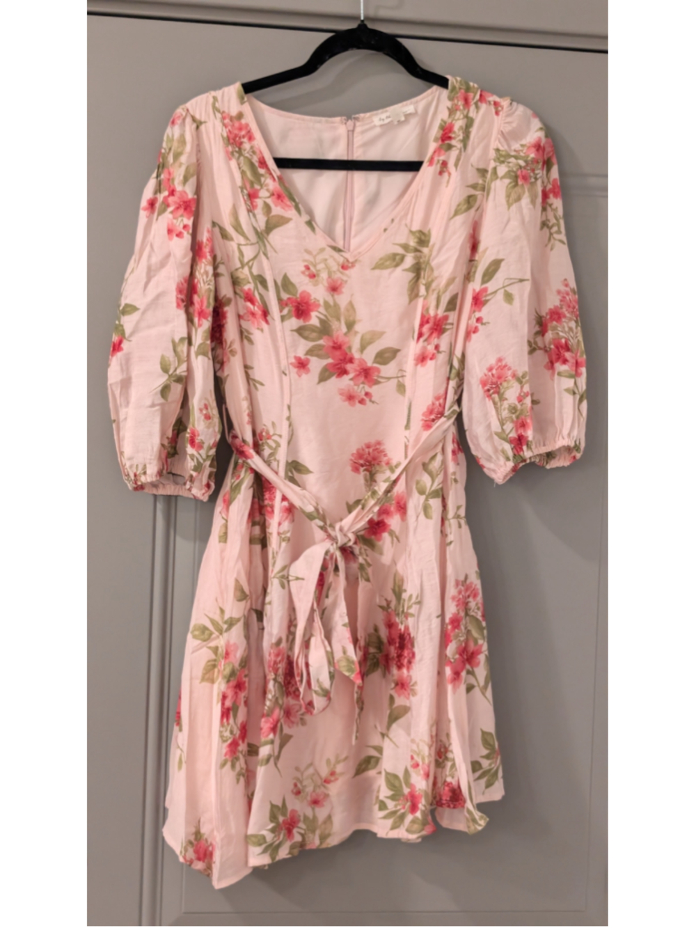 Women's Pink Floral By The River Mini Dress with Tie Waist, Size S